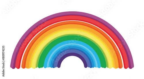 Colorful rainbow arch with multiple bands of vibrant colors set against a white background.