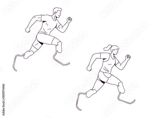 Paralympic Runner in Motion with Dynamic Running Pose — Line Art Illustration
