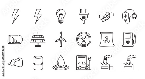 Energy source and consumption themed illustration showing different energy types