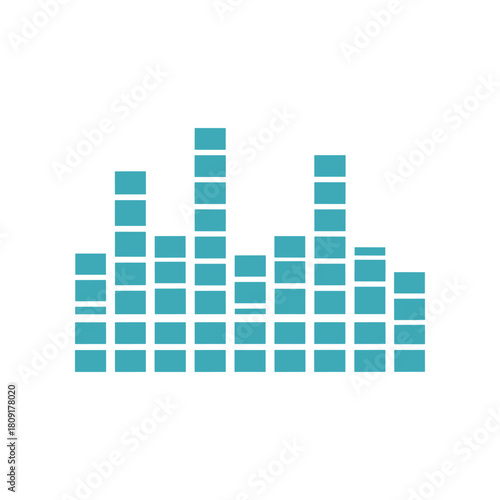 Blue digital audio equalizer bars graphic on a white background.