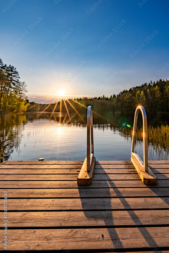 Fototapeta premium wooden bridge over lake