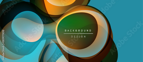 Abstract shapes overlap, creating dynamic colorful composition. Modern design features gradients, curves, smooth transitions. Background suggests innovation, creativity.