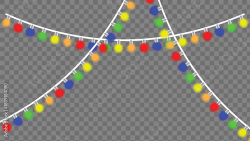 Colorful Festive String Lights Decoration on Transparent Background