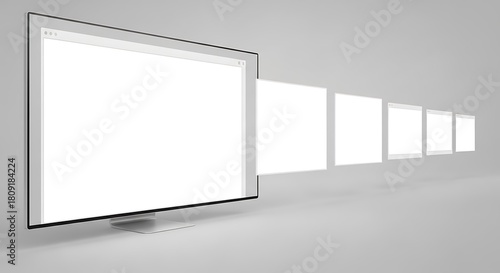 Computer Monitor with Multiple Browser Windows screen white gray