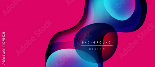 Abstract fluid shapes overlap vibrant pink backdrop. Modern design features gradient colors, creating dynamic visual effect. Text reads background design.