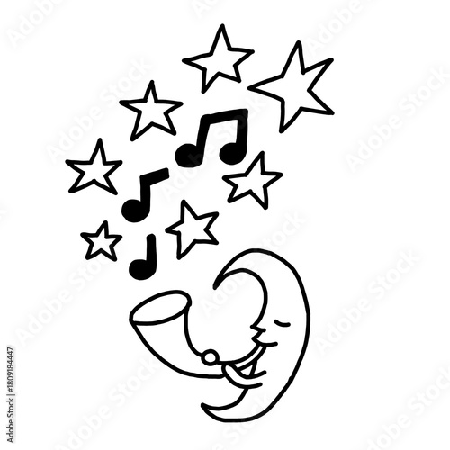 Photography Moon plays a jazz horn, releasing notes and stellar vibes.