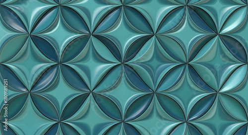 Elegant Quilted Pattern Background in Teal and Blue Shades with Decorative Stitching