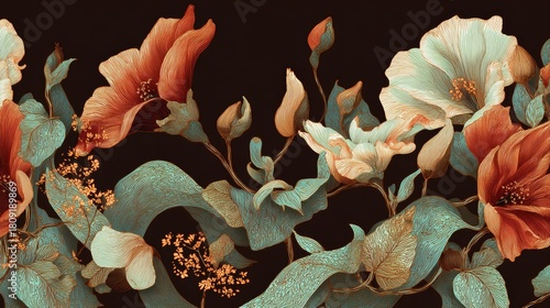 Elegant floral ornament design for fabrics and wallpaper decoration