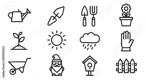 Gardening icons set minimal line art for designers and artists