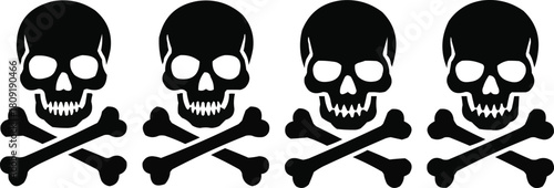 Skull and Crossbones Silhouette Set Four Hazard Symbols in a Row