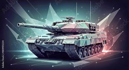 Abstract Low Poly Wireframe German Main Battle Tank Technology