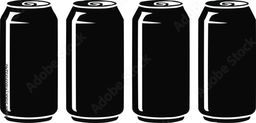 Black Soda Can Silhouette Set Four Beverage Icons in a Row