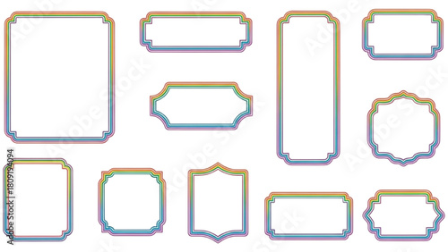 A versatile collection of uniquely shaped, colorful rainbow gradient border frames perfect for decorative design elements and creative projects