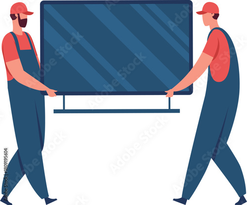 Delivery men carrying large television offering moving service