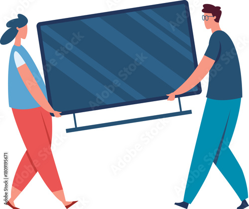 People carrying new large television screen