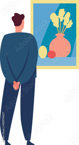 Man observing abstract painting in art gallery