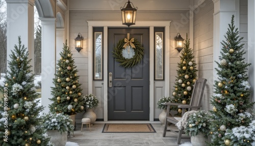Elegant home entrance decked for the holidays