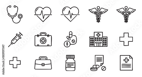 Health and medical icons set in modern flat design style