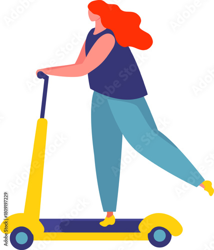 Woman riding scooter enjoying active urban transportation