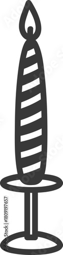 Lit striped candle with flame on holder icon