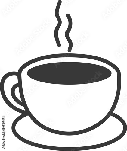 Steaming hot cup of coffee icon standing on saucer
