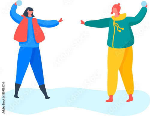 People playing snowball fight in winter outdoor activities