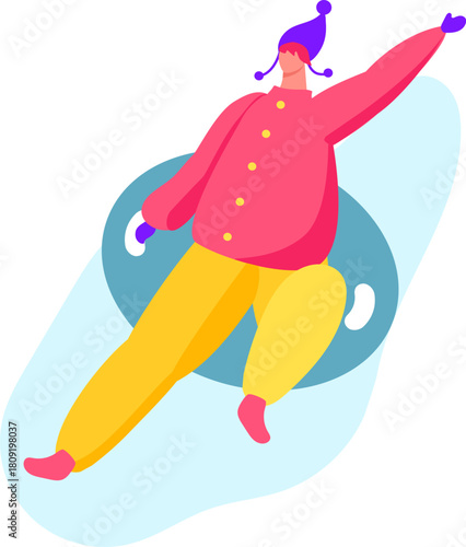Person sliding down on a snow tube illustration