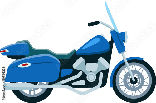 Blue motorcycle cruiser for road trip and adventure