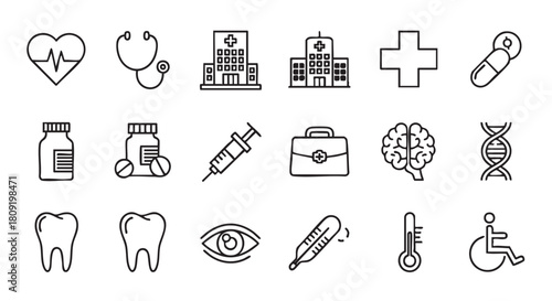 Healthcare icons set for medicine pharmacy and hospital concept art vector