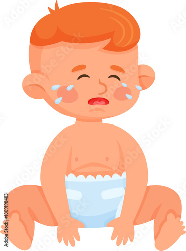 Little baby child crying tears of unhappiness