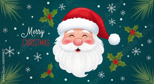 Cheerful Christmas illustration of Santa with 