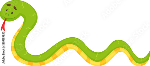Green cartoon snake with red tongue crawling
