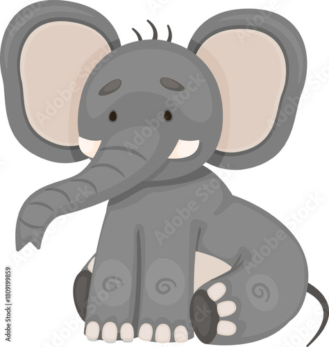 Cute baby elephant cartoon sitting with trunk