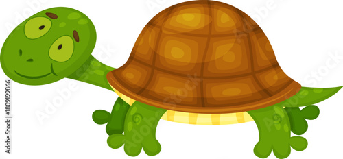 Cartoon green turtle smiling character walking illustration