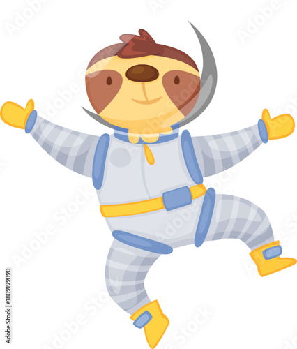 Happy sloth astronaut floating in outer space