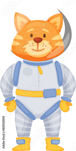 Cartoon cat wearing a space suit, ready for adventure