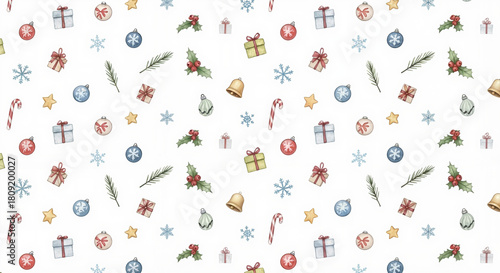 Charming Christmas pattern with gifts and ornaments in joyful design