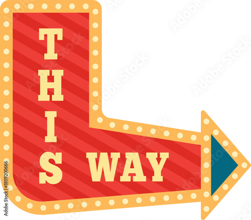 Retro arrow sign showing direction and wayfinding forward