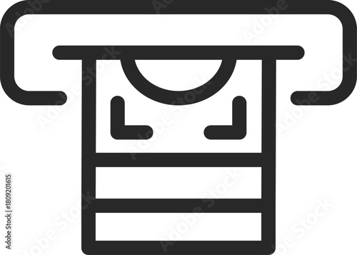 Cash machine dispensing banknotes line icon concept