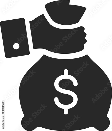 Hand holding money bag full of cash wealth