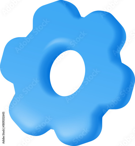 Blue 3D gear symbol representing settings and machinery