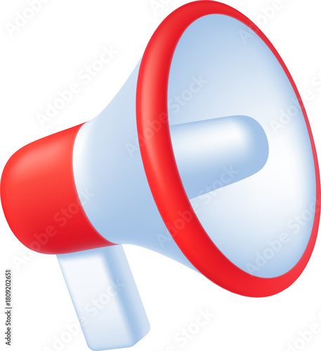 Red and white 3D megaphone announcing important news