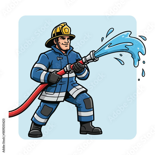 Firefighter Fighting Fire with Hose