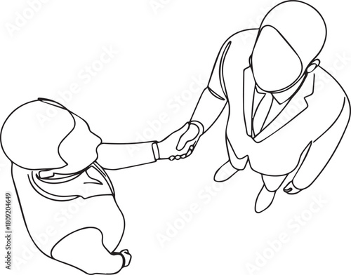 Top View Continuous Line Drawing of Two Businessmen Shaking Hands