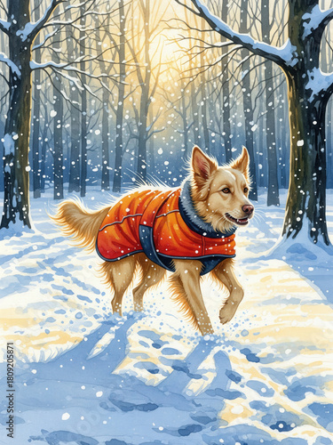 Wallpaper Mural Dog in Orange Coat Walking Through Snowy Forest Torontodigital.ca