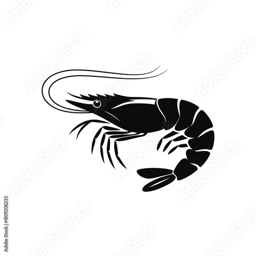 A black shrimp with a long tail
