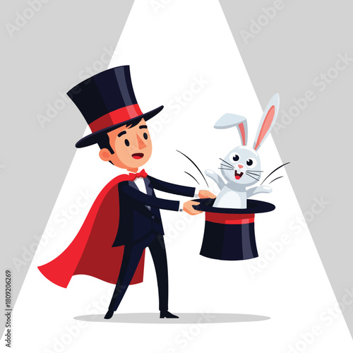 Magician Producing White Rabbit from Top Hat