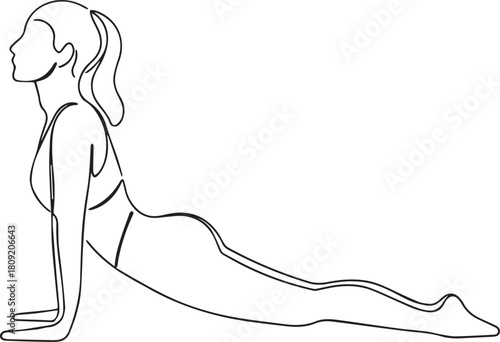 Minimalist Continuous Line Drawing of a Woman Doing Yoga Cobra Pose