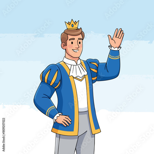 Prince in royal attire waving