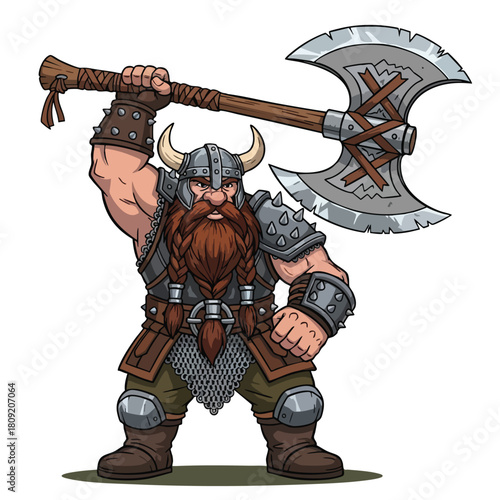 Illustration of a Strong Viking Warrior with Axe